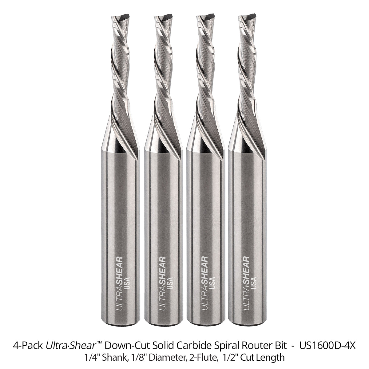 Reduced Diameter Spiral CNC Router Bits - Solid Carbide - 1/4 Shank - 2 Flute