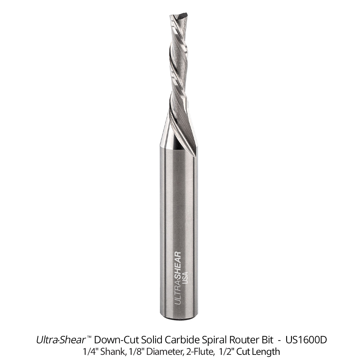Reduced Diameter Spiral CNC Router Bits - Solid Carbide - 1/4 Shank - 2 Flute