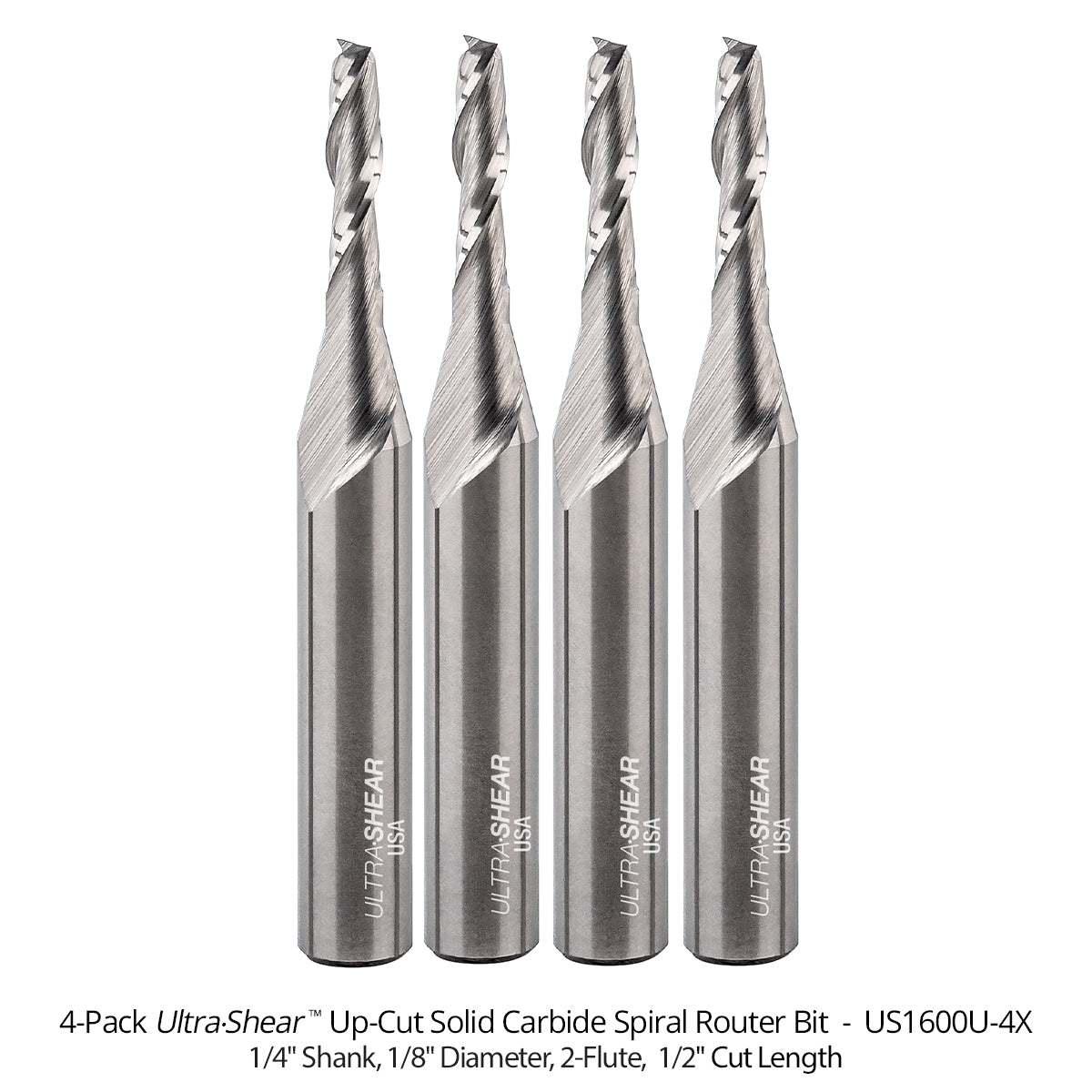 Reduced Diameter Spiral CNC Router Bits - Solid Carbide - 1/4 Shank - 2 Flute
