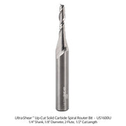 Solid Carbide Router Bits, Reduced Diameter, 2-Flute, 1/4" Shank Open Box