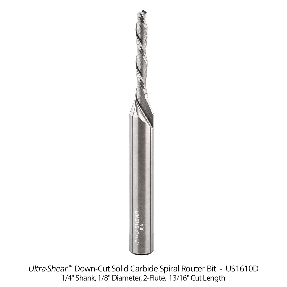 Reduced Diameter Spiral CNC Router Bits - Solid Carbide - 1/4 Shank - 2 Flute