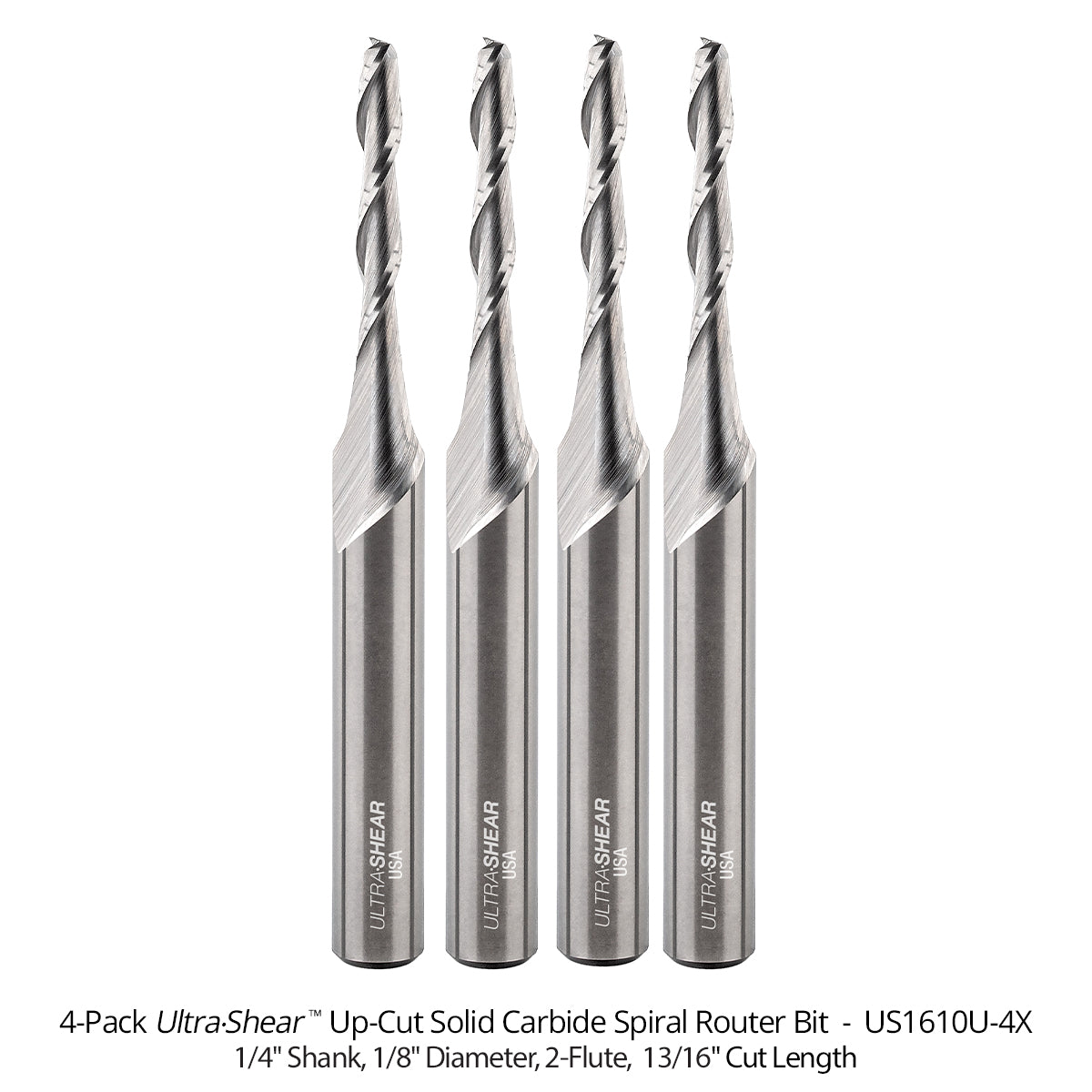 Reduced Diameter Spiral CNC Router Bits - Solid Carbide - 1/4 Shank - 2 Flute