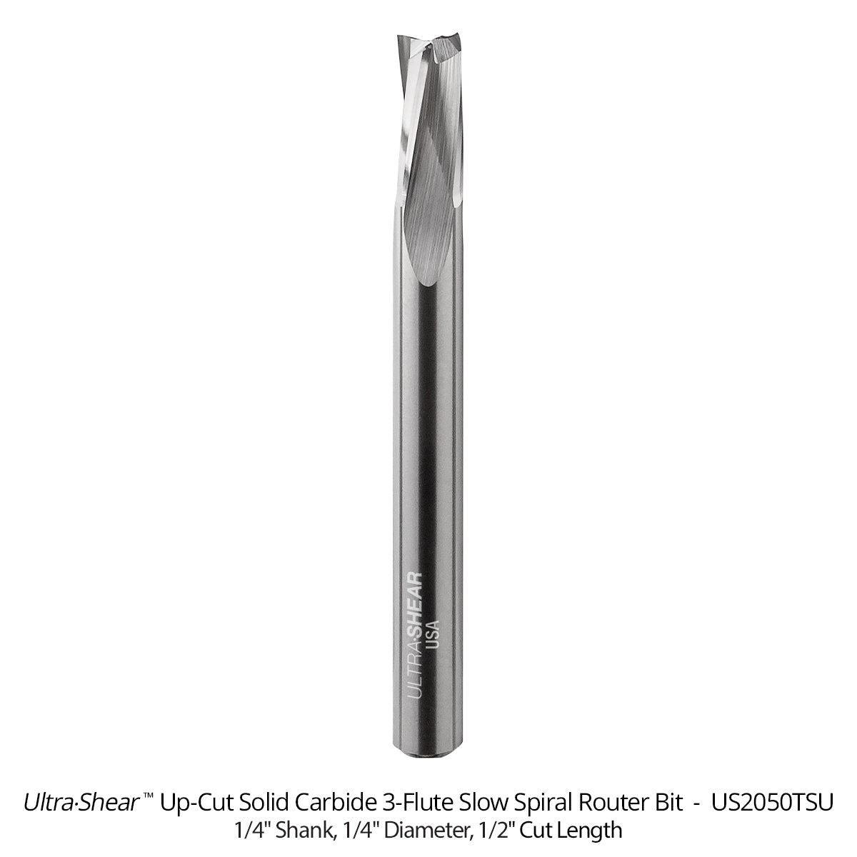 Slow Spiral CNC Router Bits - Solid Carbide - 1/4 Shank - 3 Flute