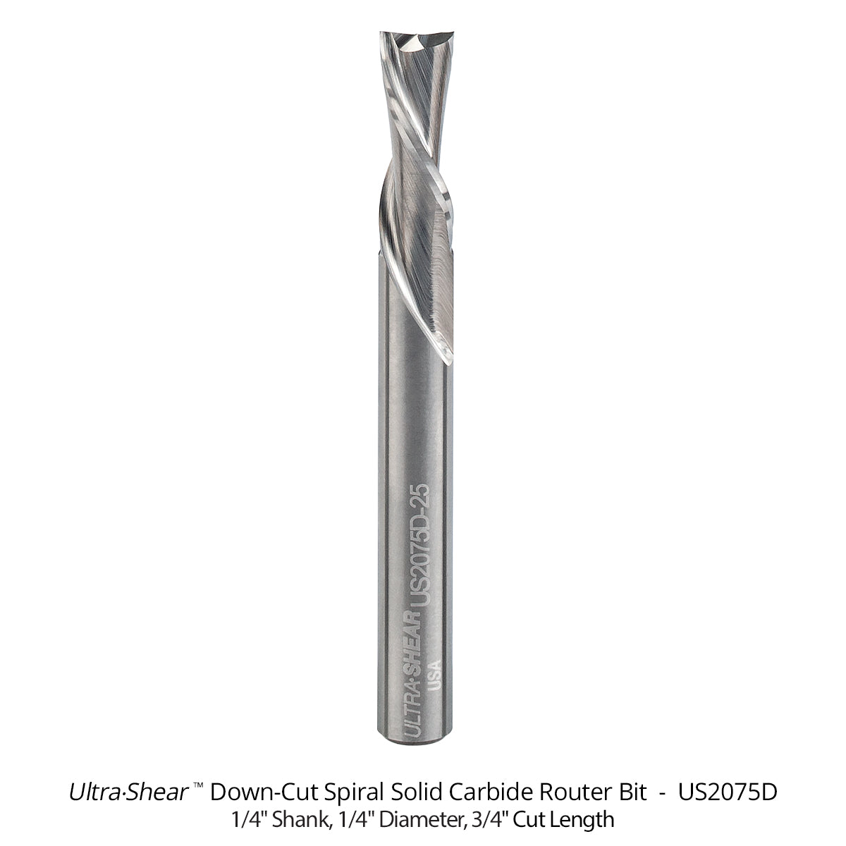 Spiral CNC Router Bits - Solid Carbide - 1/4 Shank - 2 Flute
