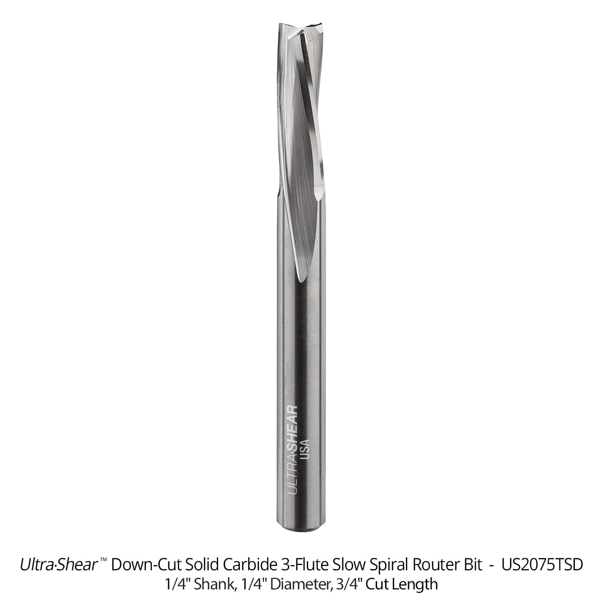 Slow Spiral CNC Router Bits - Solid Carbide - 1/4 Shank - 3 Flute