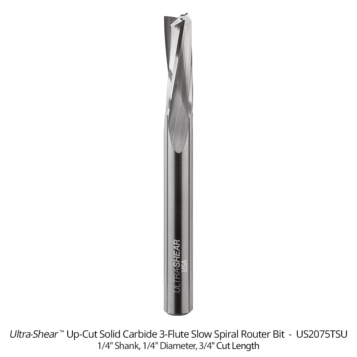 Slow Spiral CNC Router Bits - Solid Carbide - 1/4 Shank - 3 Flute