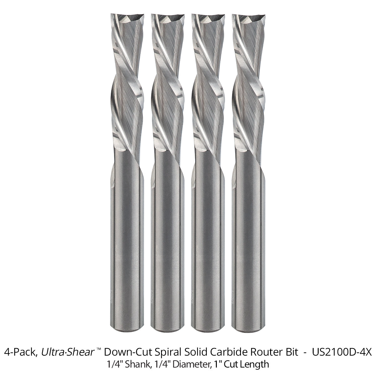 Spiral CNC Router Bits - Solid Carbide - 1/4 Shank - 2 Flute