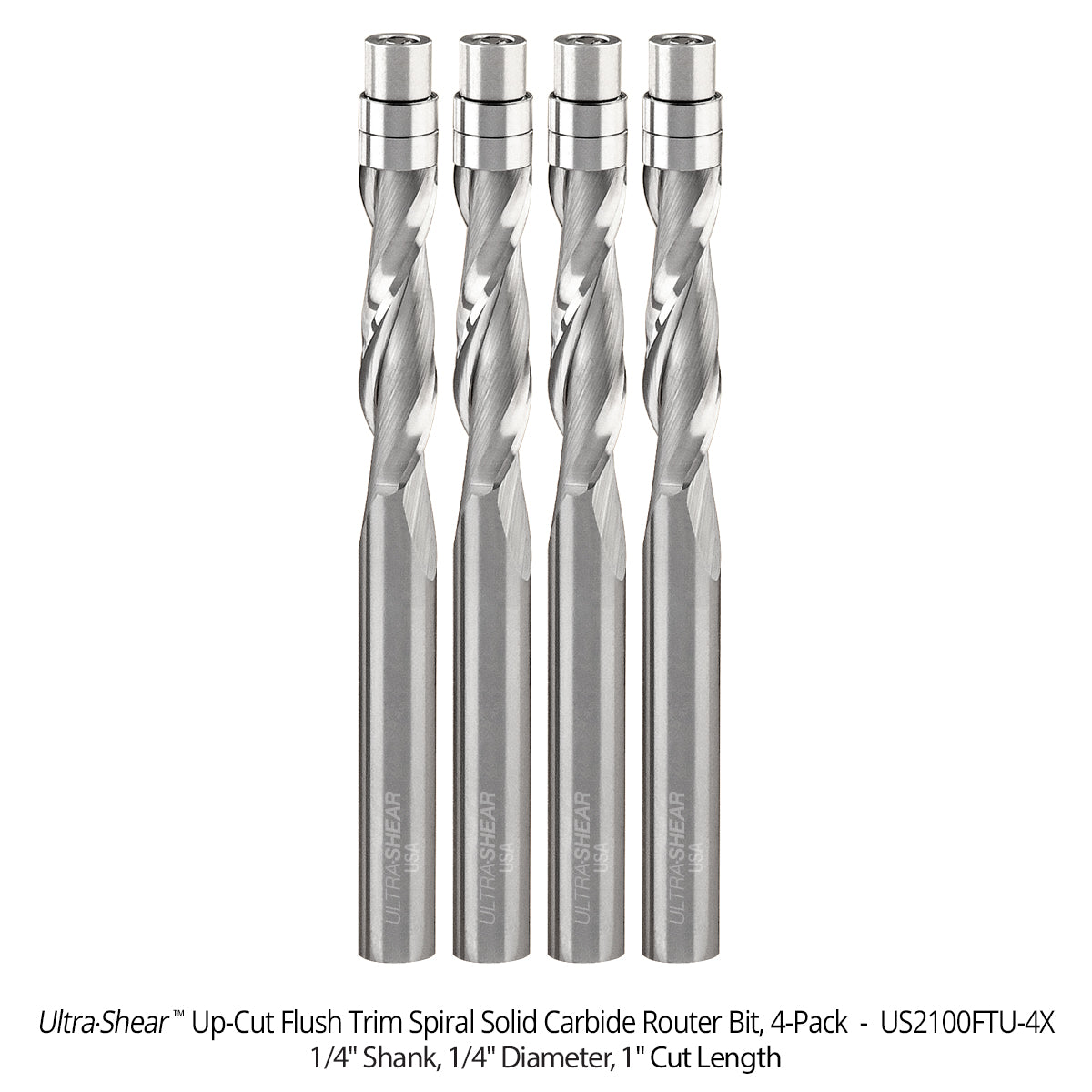 Flush Trim Router Bits - Solid Carbide - 1/4 Diameter - 2 Flute