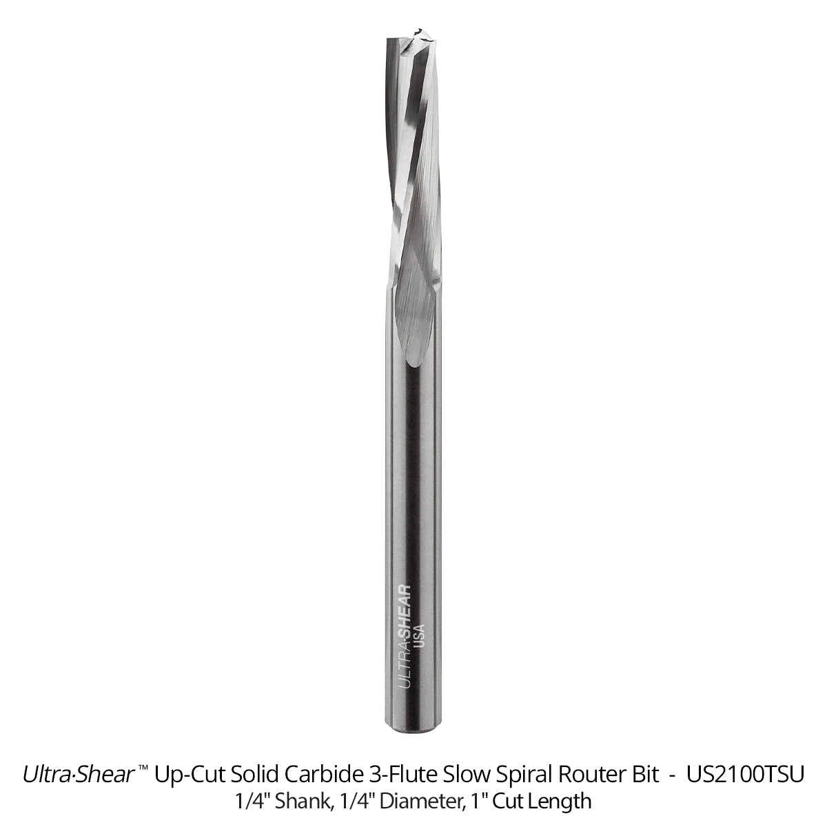Slow Spiral CNC Router Bits - Solid Carbide - 1/4 Shank - 3 Flute