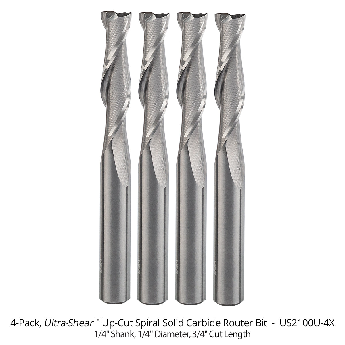 Spiral CNC Router Bits - Solid Carbide - 1/4 Shank - 2 Flute