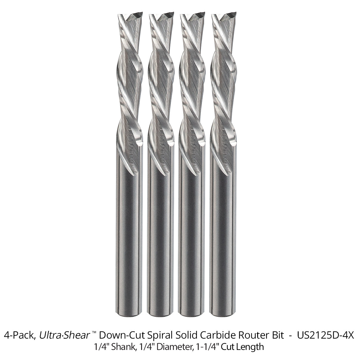 Spiral CNC Router Bits - Solid Carbide - 1/4 Shank - 2 Flute