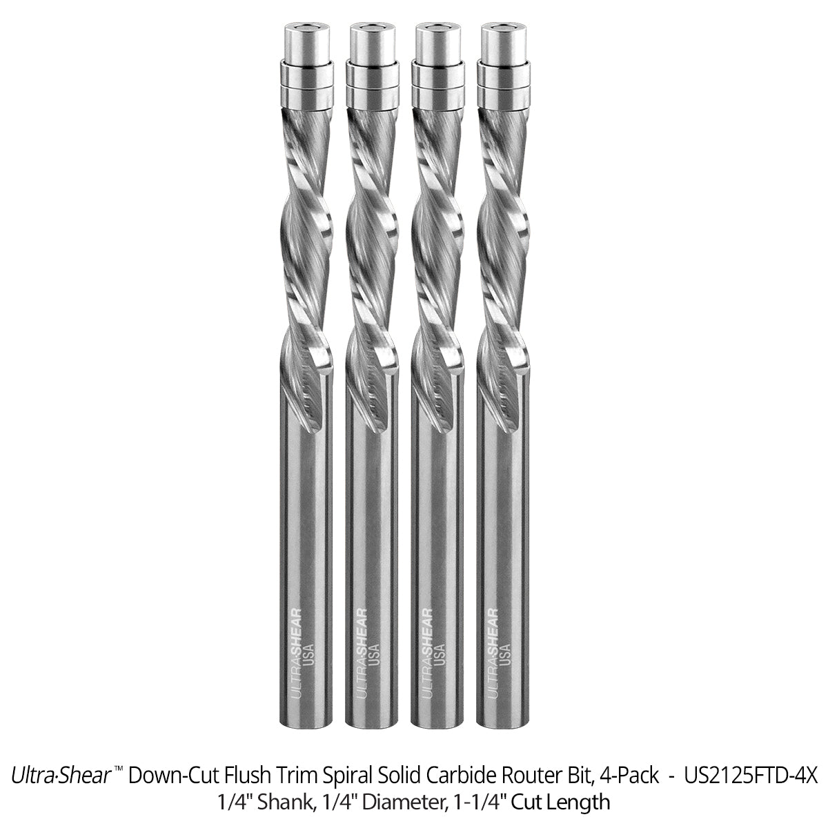 Flush Trim Router Bits - Solid Carbide - 1/4 Diameter - 2 Flute