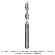 1/4" Diameter Solid Carbide Spiral Flush Trim Router Bits, 2-Flute, 1/4" Shank