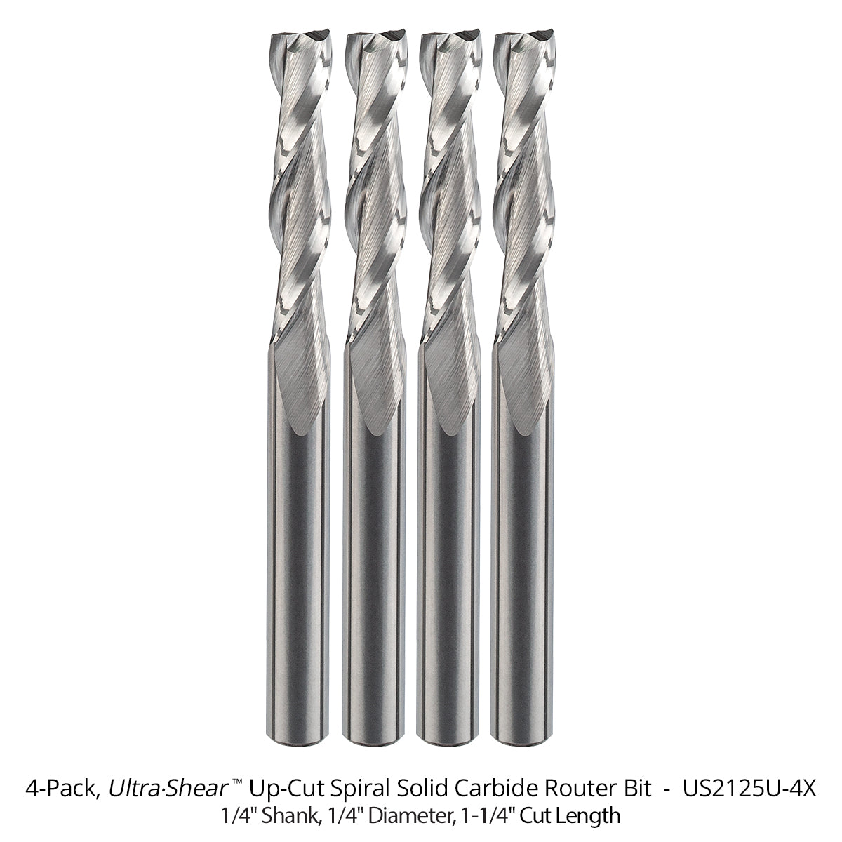 Spiral CNC Router Bits - Solid Carbide - 1/4 Shank - 2 Flute