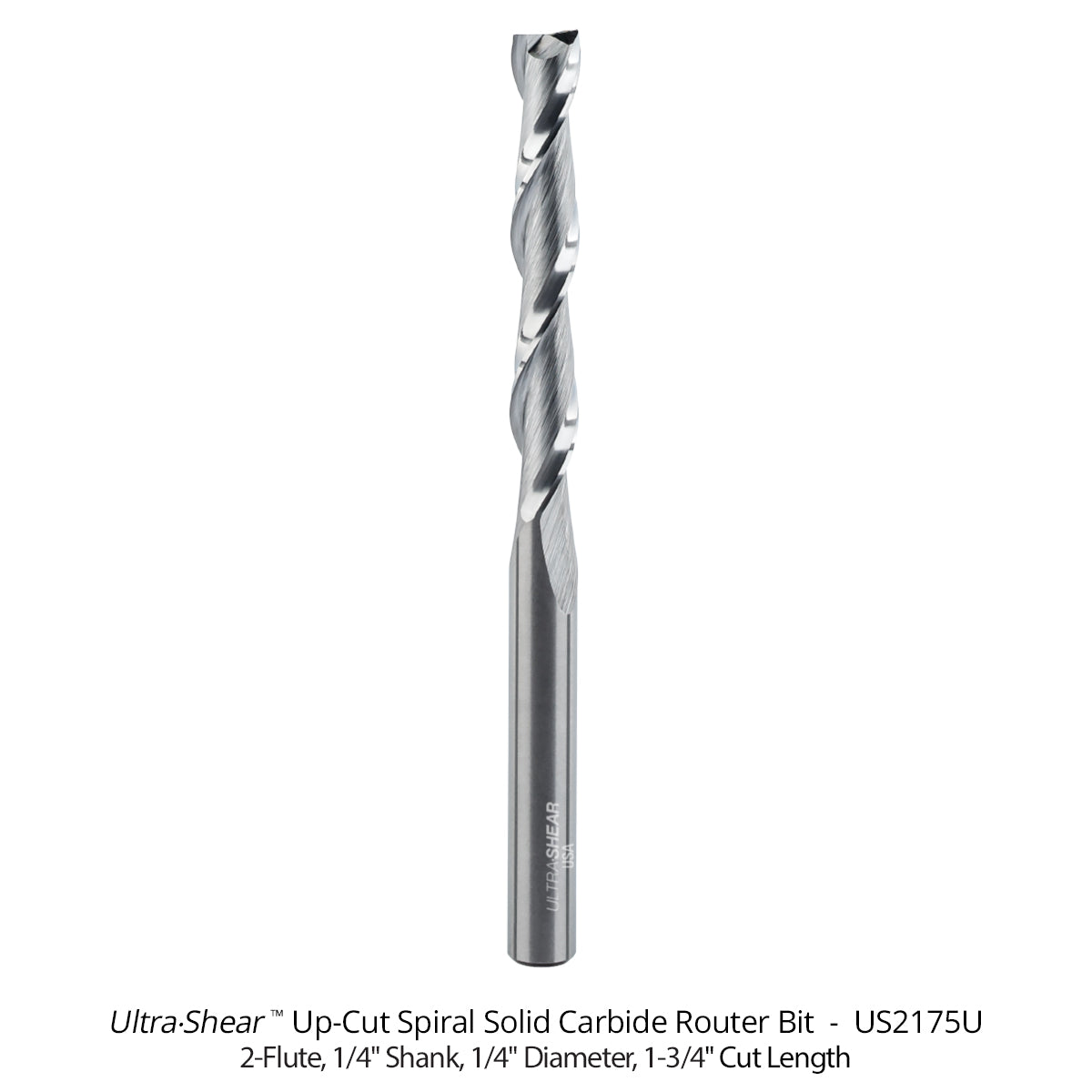 Spiral CNC Router Bits - Solid Carbide - 1/4 Shank - 2 Flute