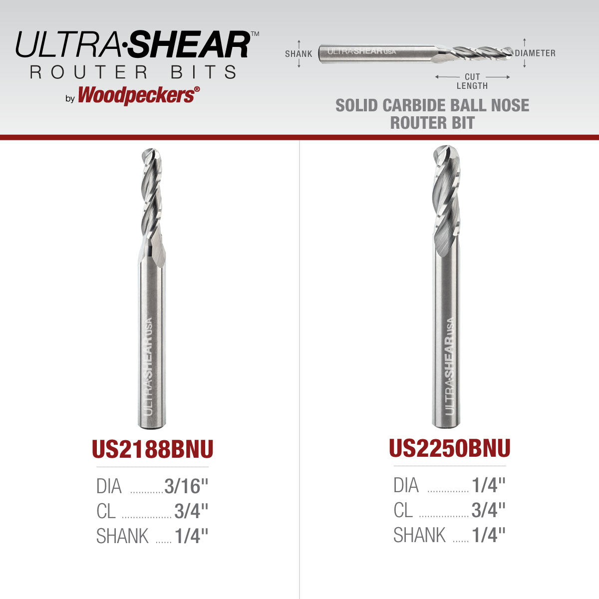 Ball Nose CNC Router Bits - Solid Carbide - 3-Flute