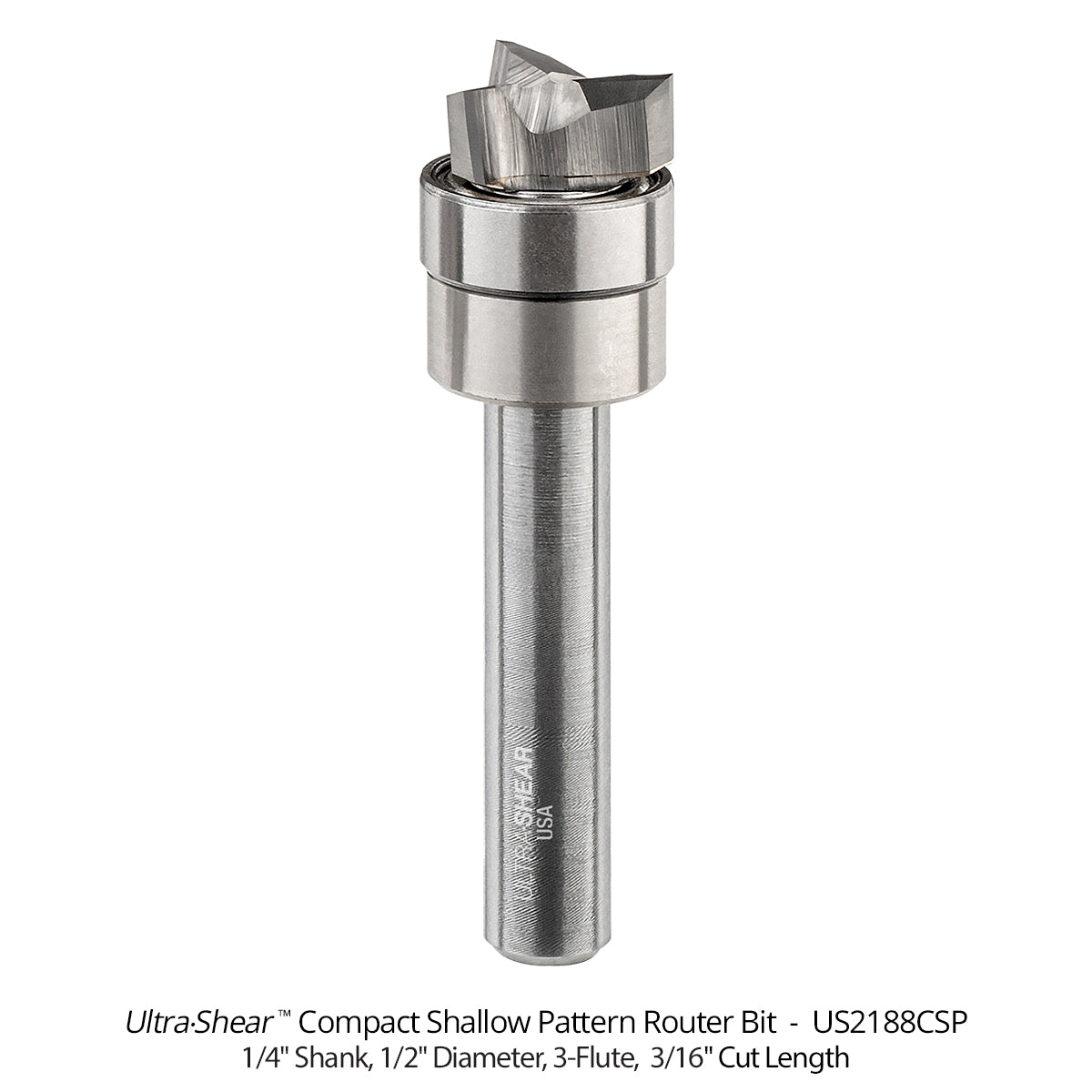 Compact Shallow Pattern Router Bits - Carbide Head - 3 Flute - 1/4 Shank
