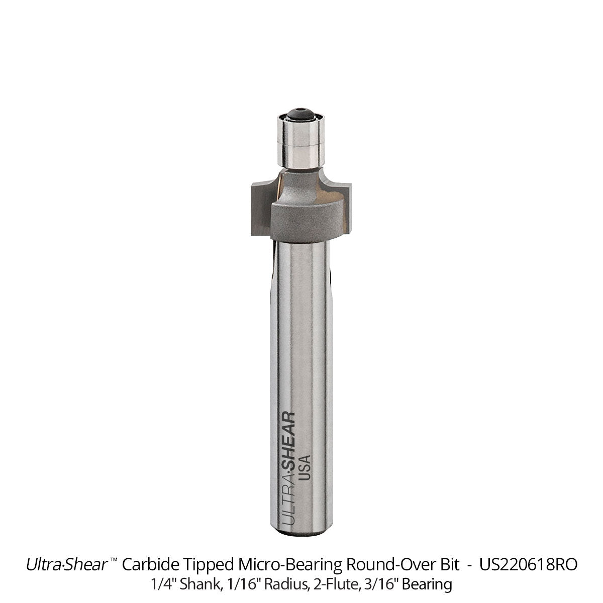 Micro Bearing Roundover Router Bits - 3/16 Bearing - 1/4 Shank - Carbide Tipped