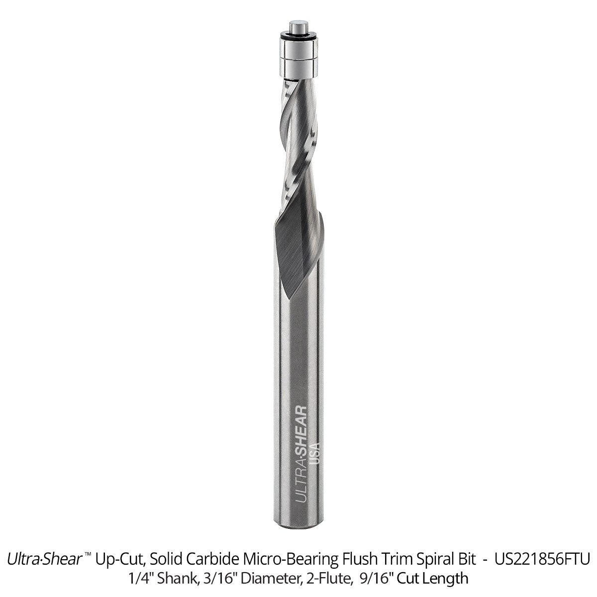 Micro Bearing Spiral Flush Trim Router Bits - 3/16 Diameter - 1/4 Shank - Solid Carbide