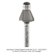 Carbide Tipped Double Bearing Chamfer Bit, 2-Flute and 3-Flute, 1/4" Shank Open Box