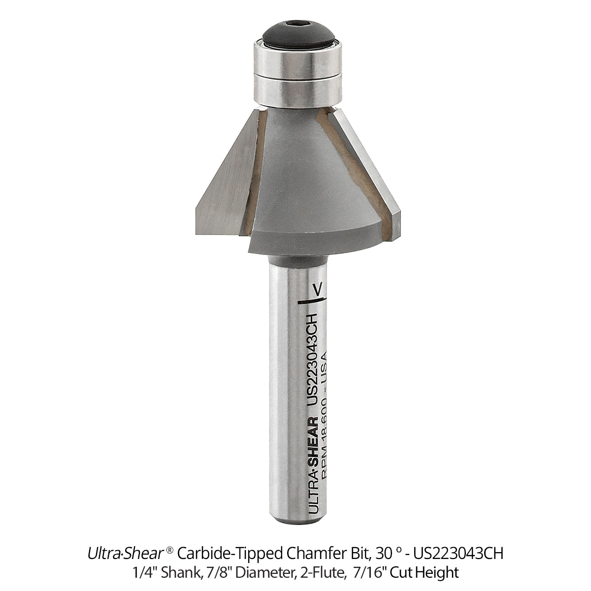 Chamfer Router Bits - 1/4 Shank - Carbide Tipped - Double Bearing