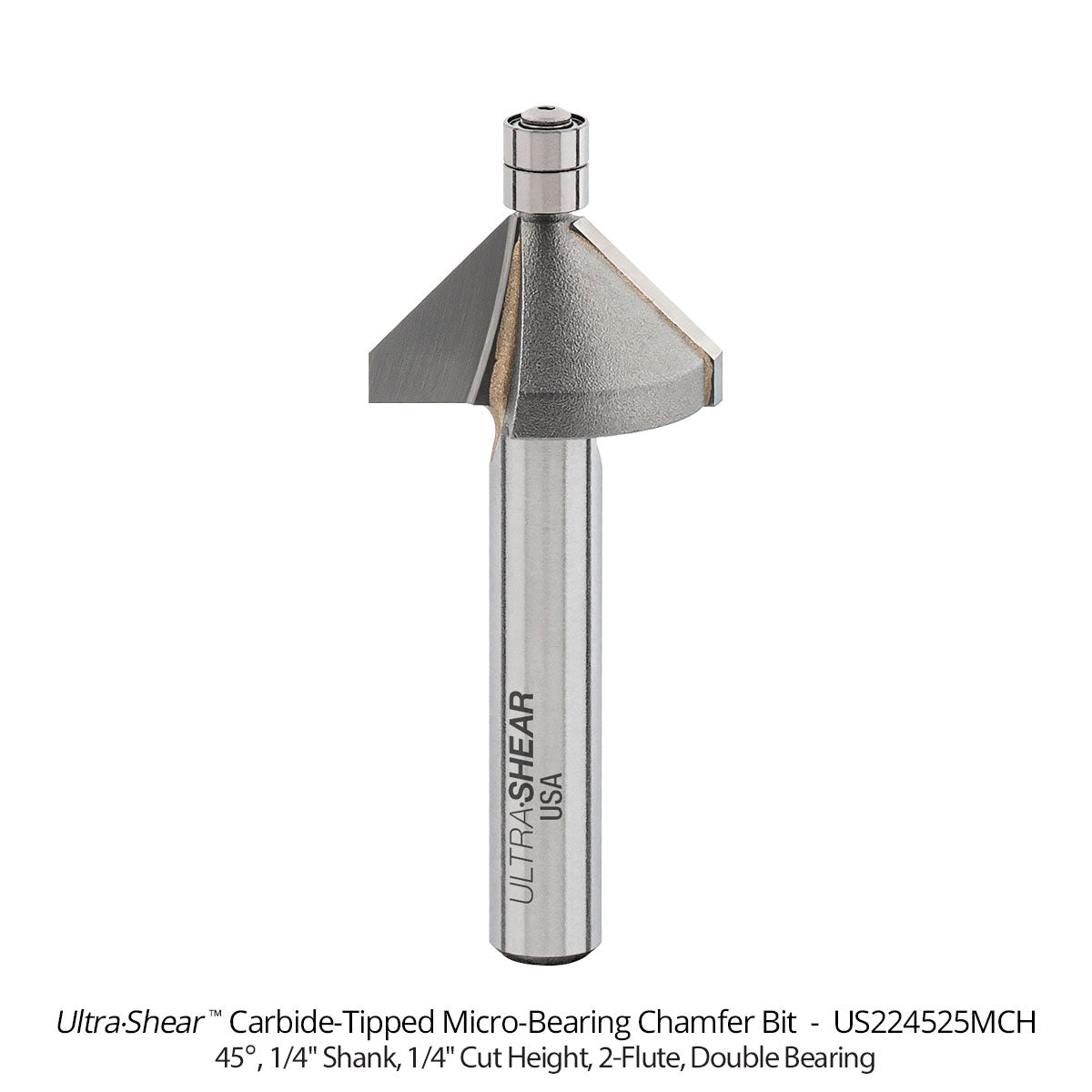 Micro Bearing Chamfer Router Bits - 3/16 Diameter - 1/4 Shank - Carbide Tipped