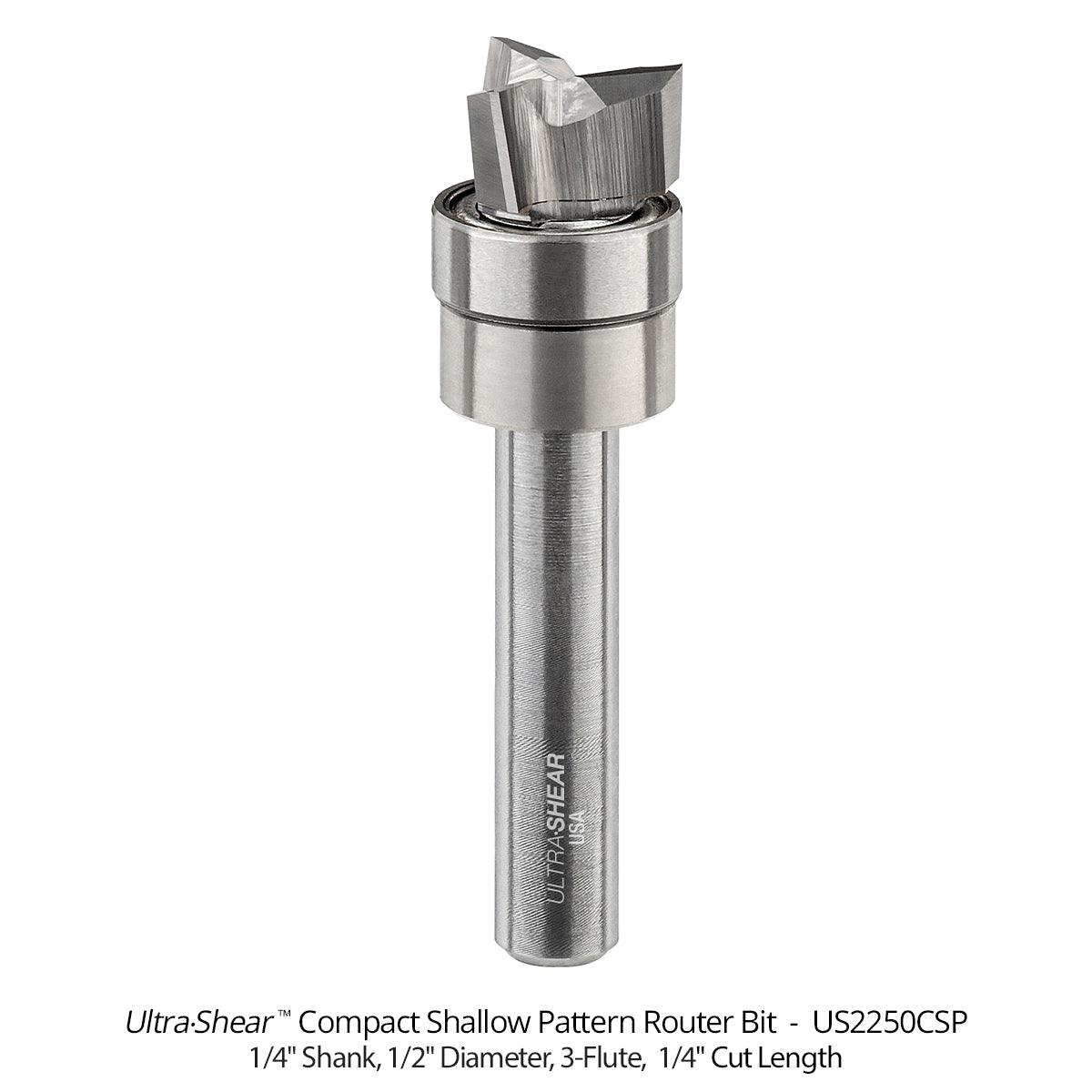 Compact Shallow Pattern Router Bits - Carbide Head - 3 Flute - 1/4 Shank