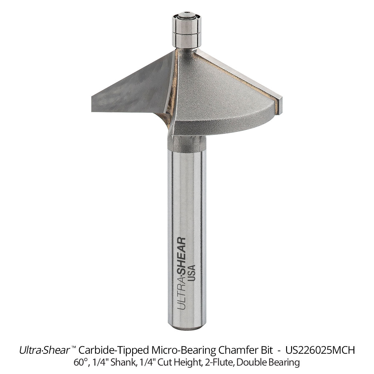 Micro Bearing Chamfer Router Bits - 3/16 Diameter - 1/4 Shank - Carbide Tipped