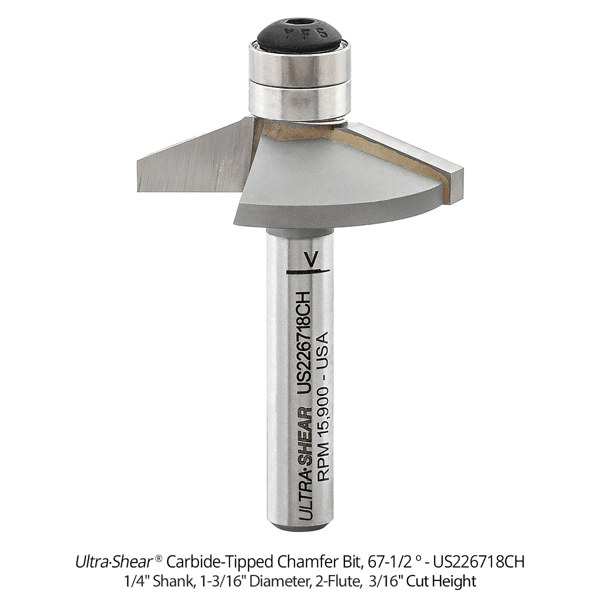 Carbide Tipped Double Bearing Chamfer Bit, 2-Flute and 3-Flute, 1/4" Shank