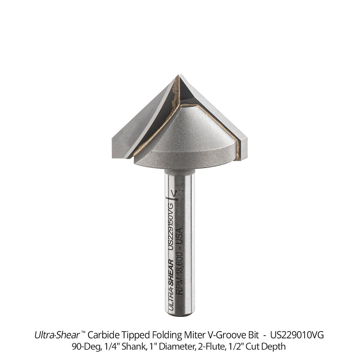 Folding Miter V-Groove Router Bits - Carbide Tipped - 2 Flute