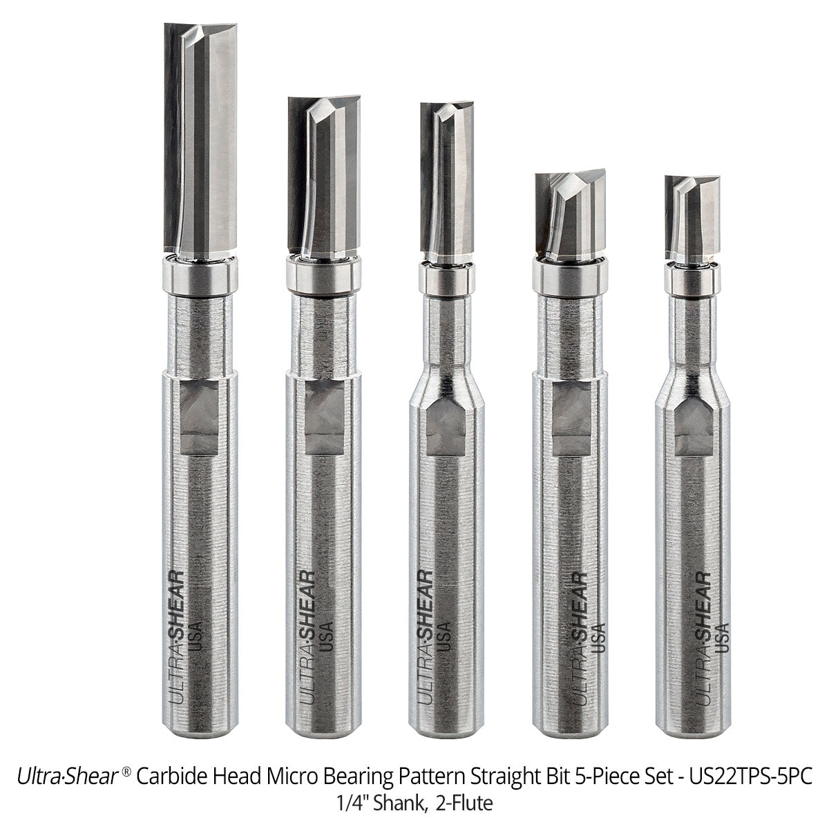 Micro Bearing Pattern Router Bits - Straight or Spiral - 1/4 Shank - Carbide Head