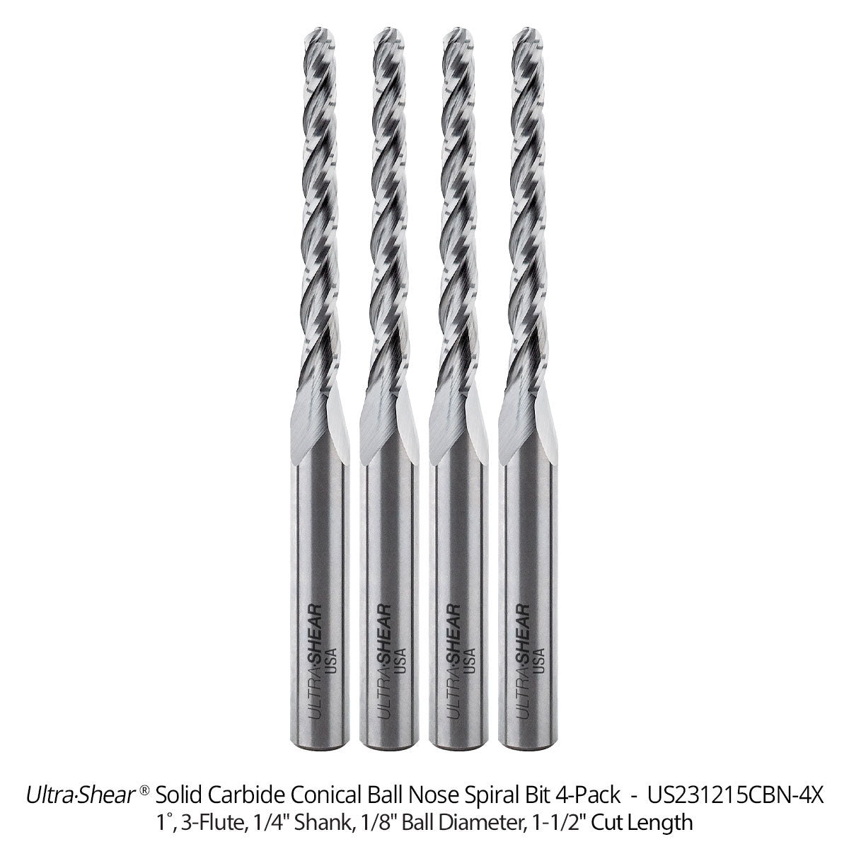 Conical Ball Nose CNC Router Bits - Solid Carbide