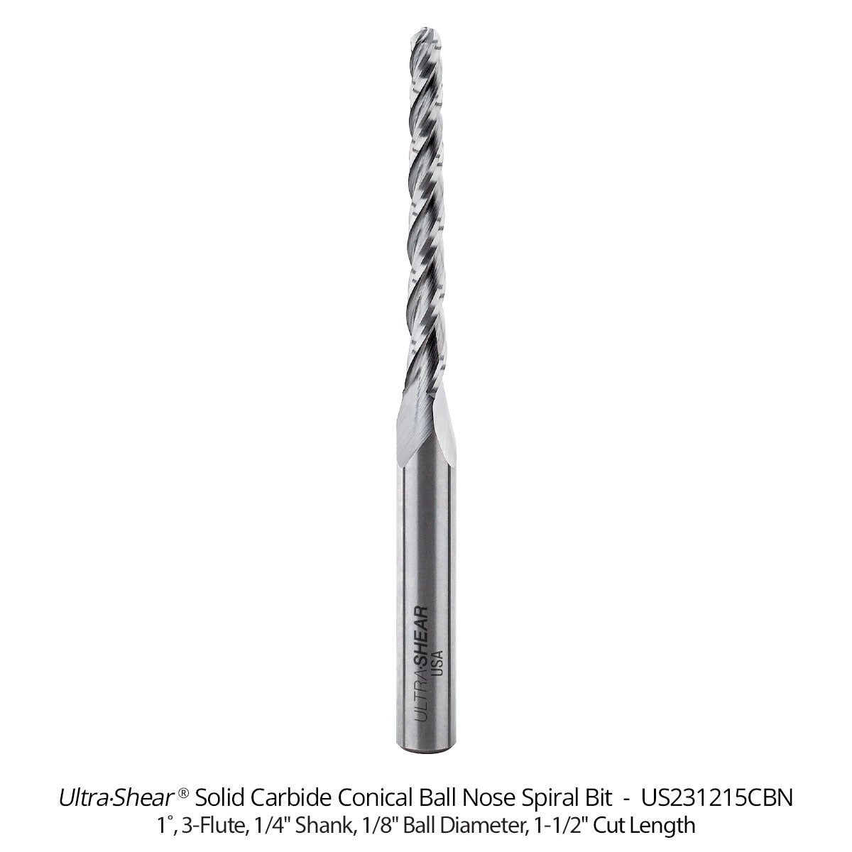 Conical Ball Nose CNC Router Bits - Solid Carbide