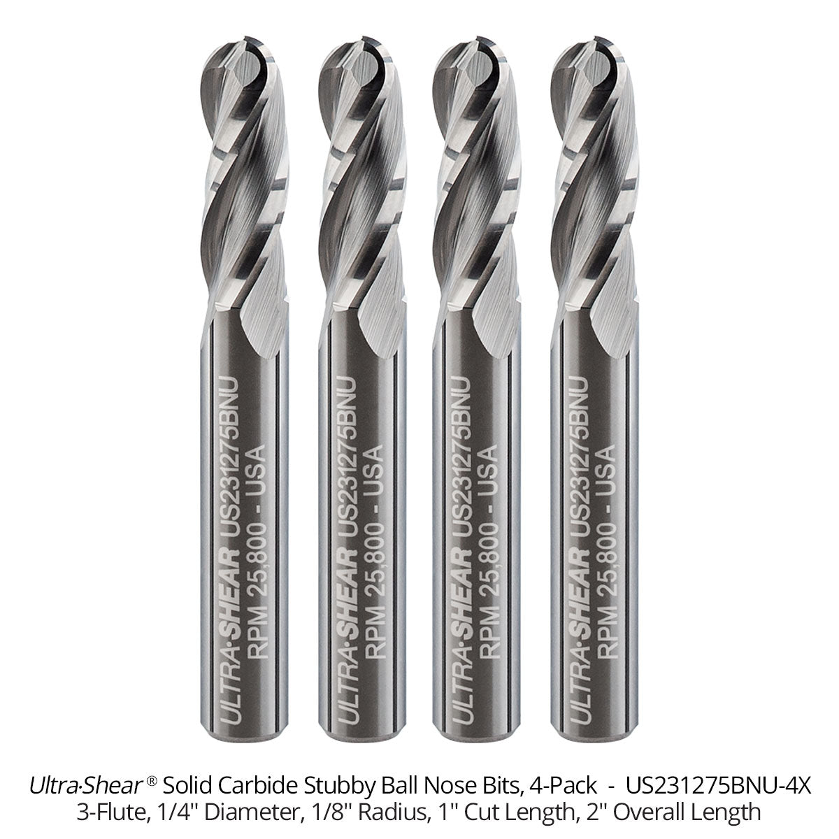 Solid Carbide Stubby Ball Nose CNC Router Bits