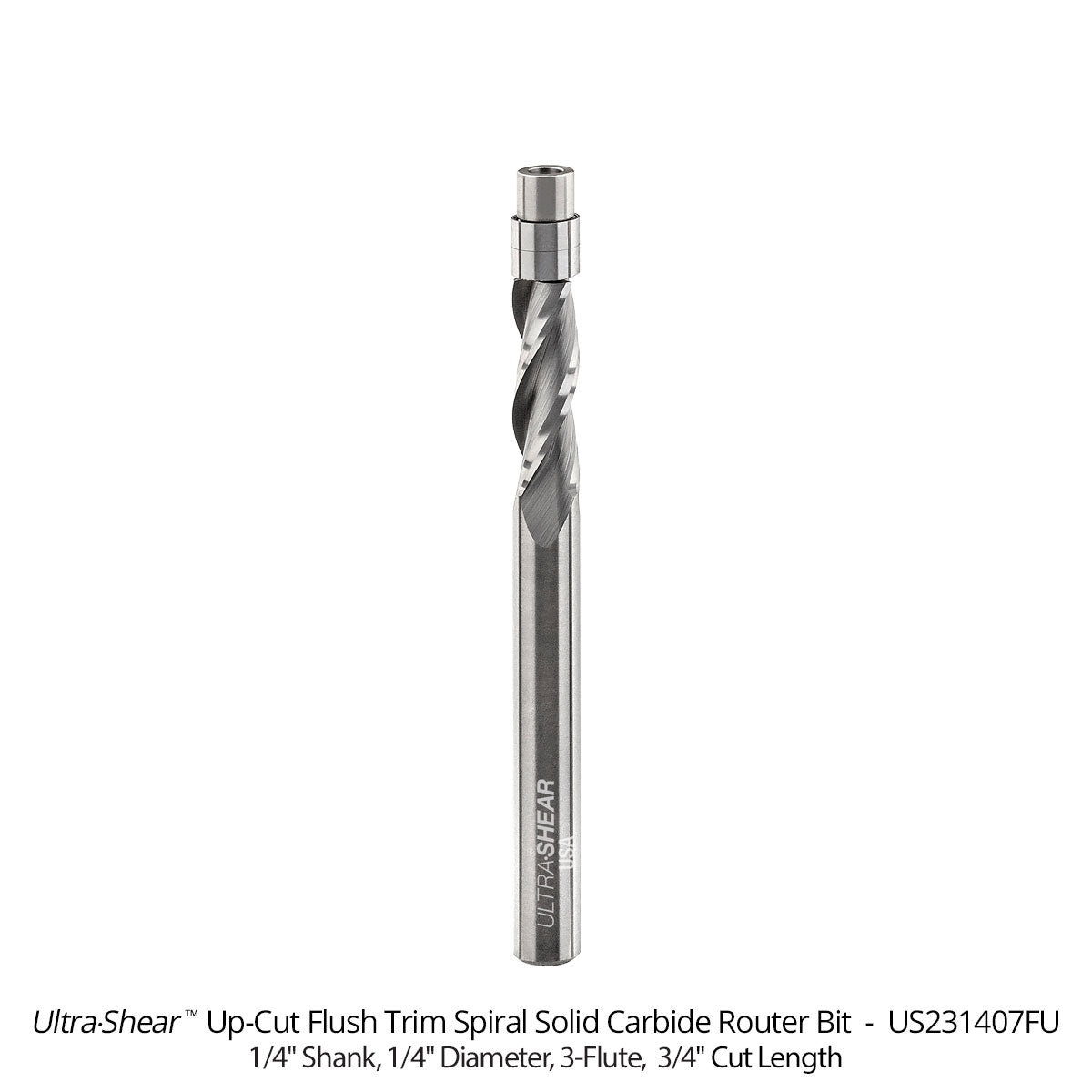 Flush Trim Router Bits - Solid Carbide - 1/4 Diameter - 3 Flute