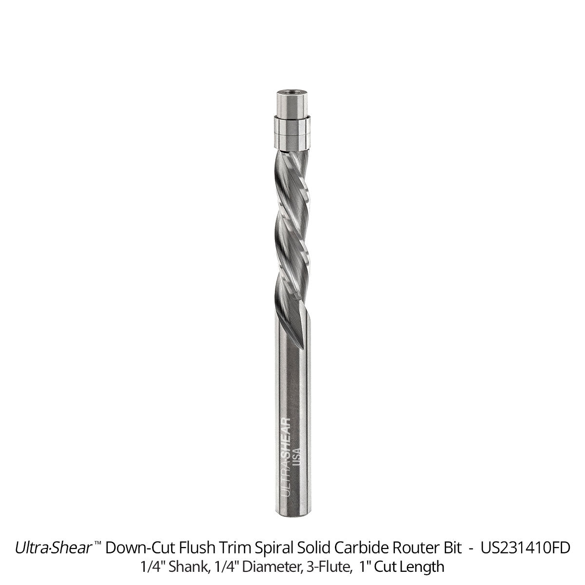 Flush Trim Router Bits - Solid Carbide - 1/4 Diameter - 3 Flute