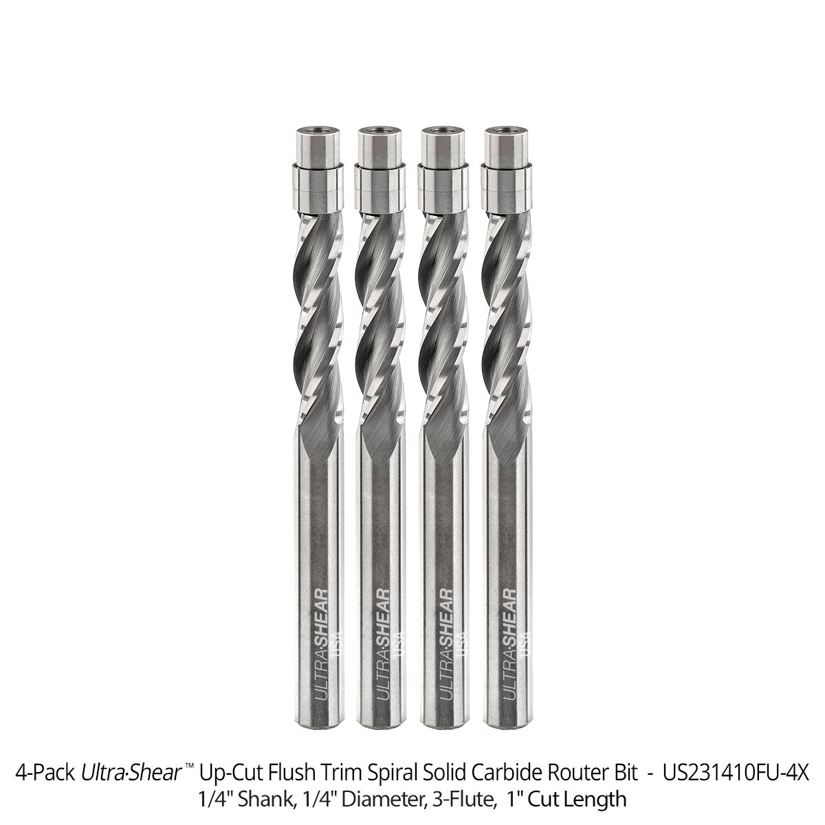 Flush Trim Router Bits - Solid Carbide - 1/4 Diameter - 3 Flute