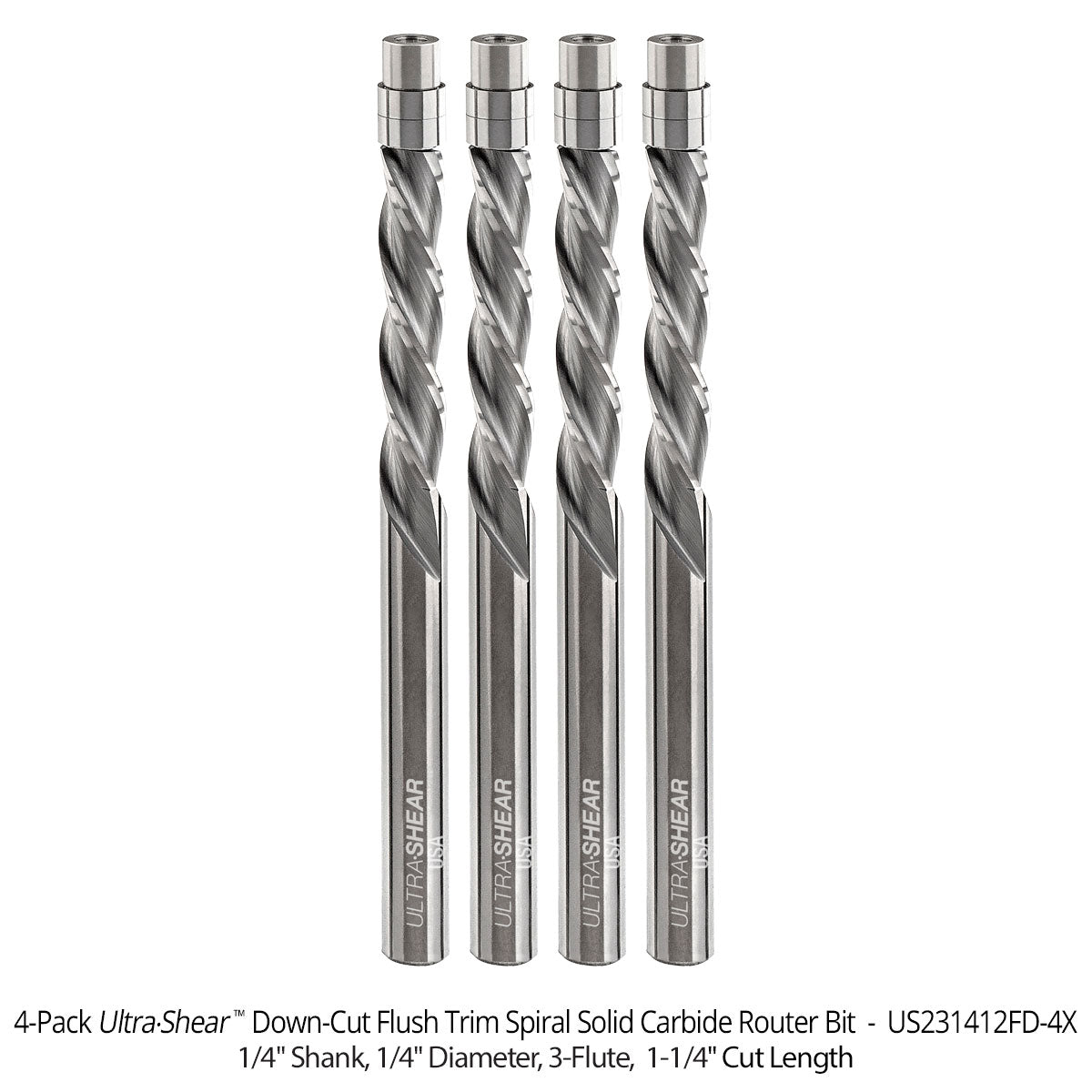 Flush Trim Router Bits - Solid Carbide - 1/4 Diameter - 3 Flute