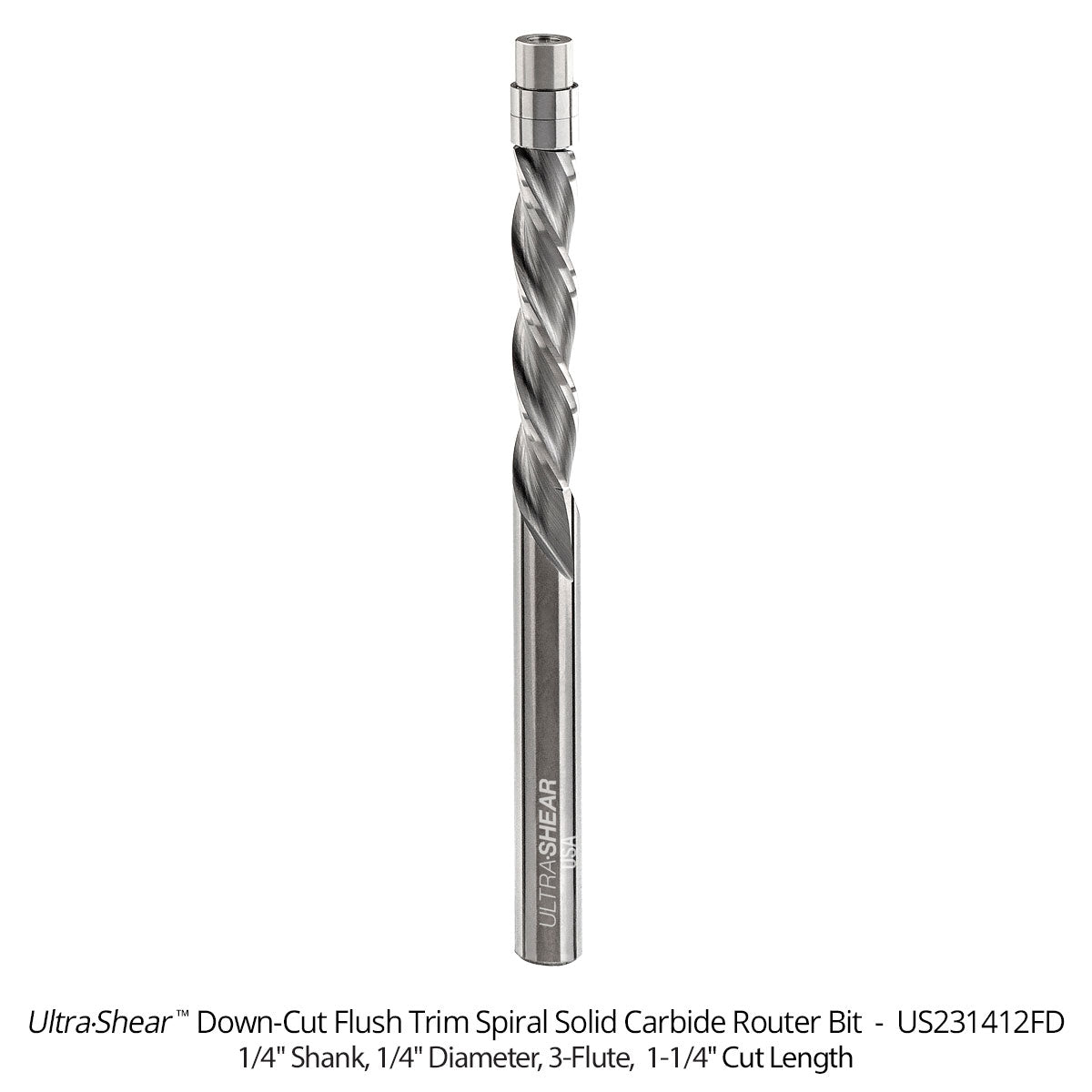 Flush Trim Router Bits - Solid Carbide - 1/4 Diameter - 3 Flute