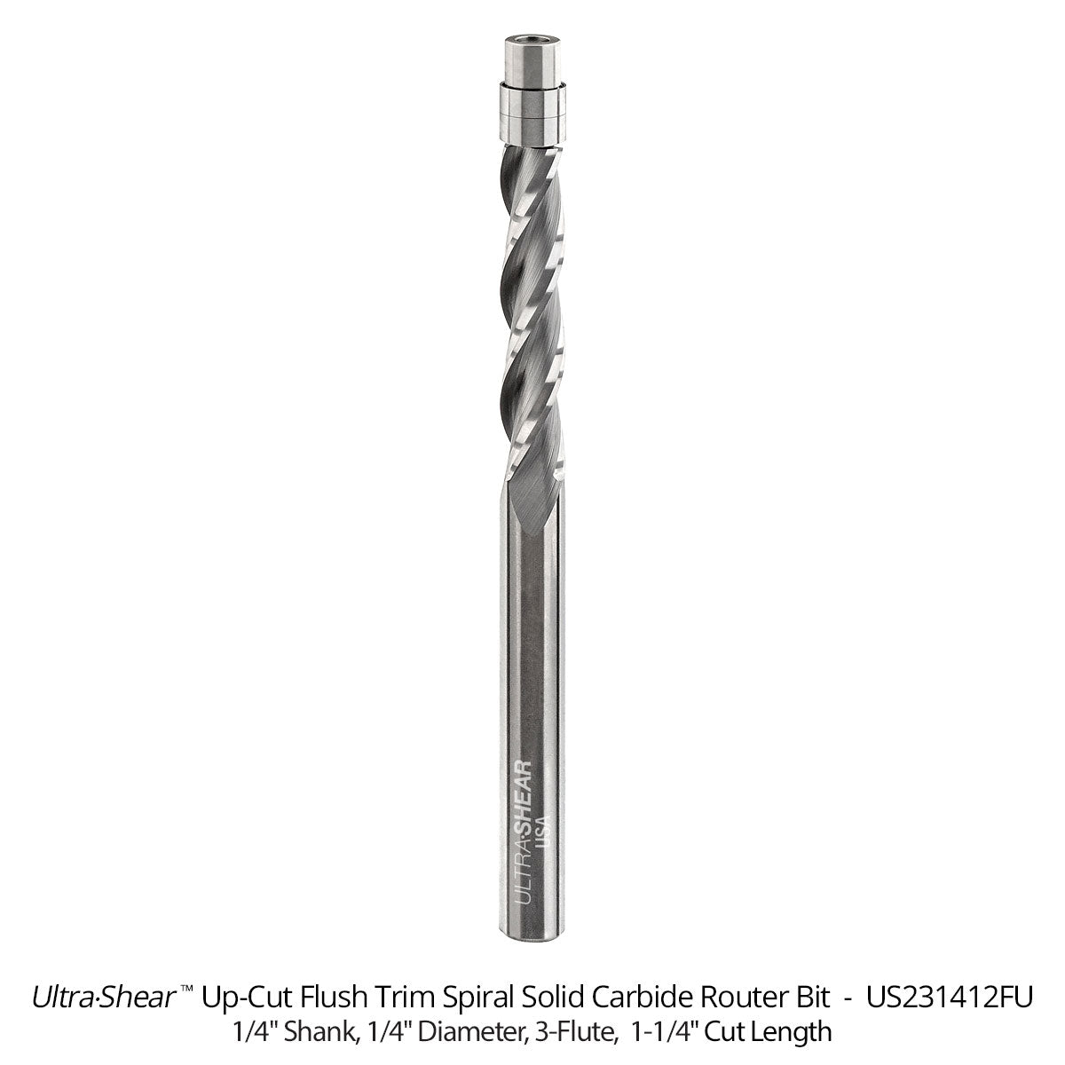 Flush Trim Router Bits - Solid Carbide - 1/4 Diameter - 3 Flute