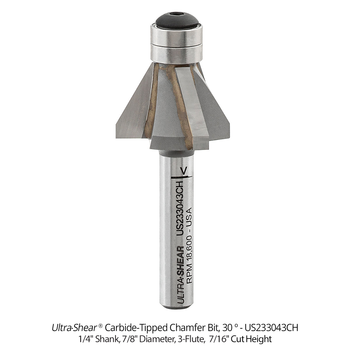 Chamfer Router Bits - 1/4 Shank - Carbide Tipped - Double Bearing
