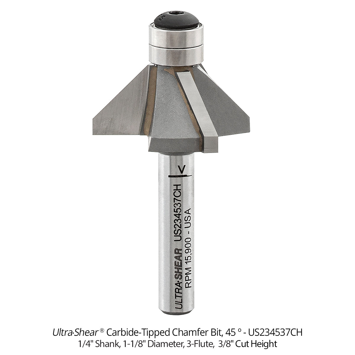 Chamfer Router Bits - 1/4 Shank - Carbide Tipped - Double Bearing