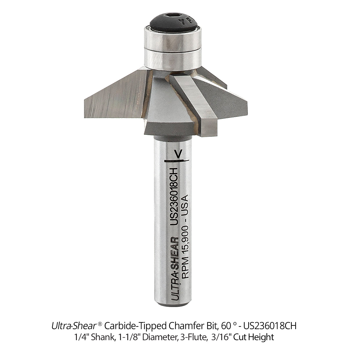 Chamfer Router Bits - 1/4 Shank - Carbide Tipped - Double Bearing
