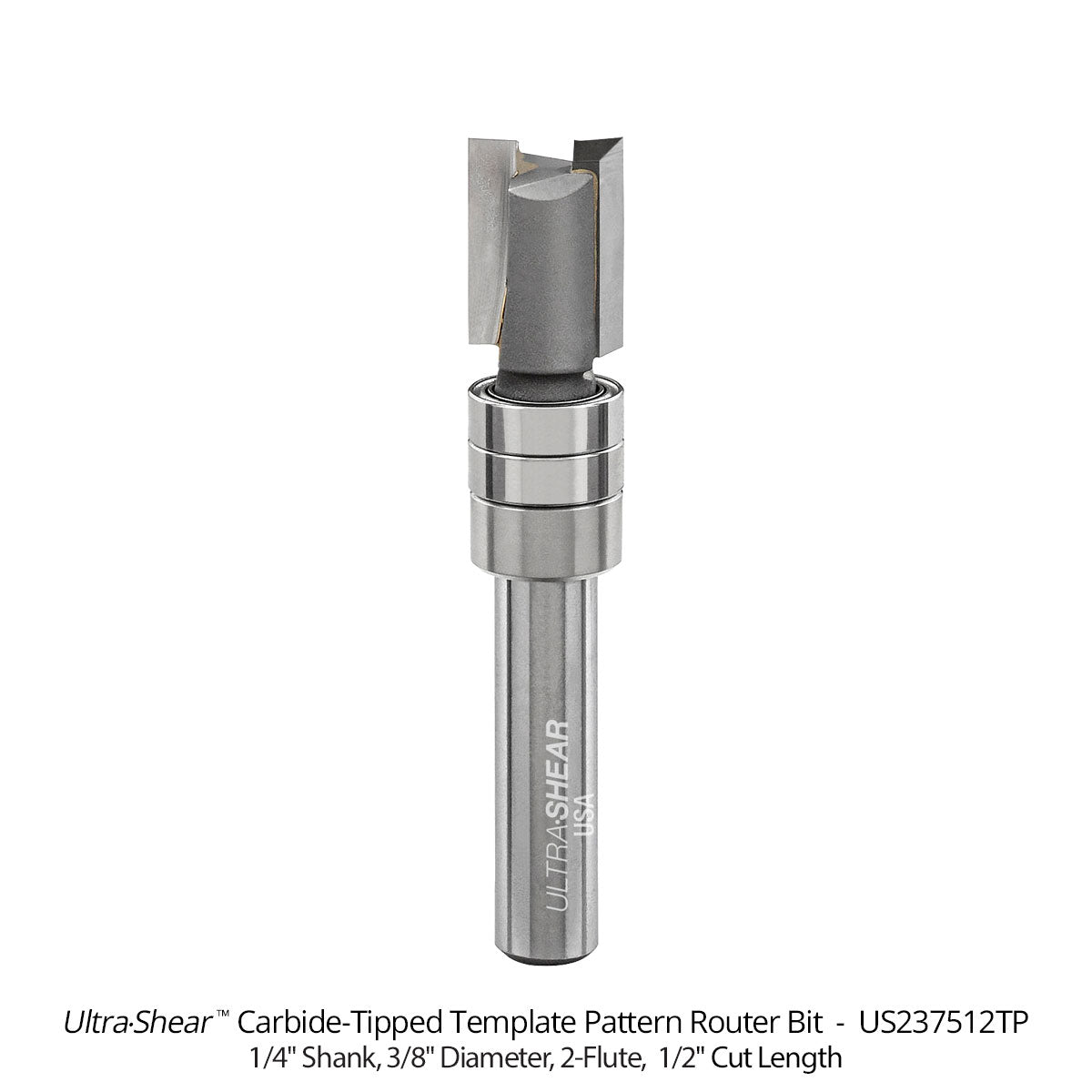 Template Pattern Router Bits - Carbide Tipped - 1/4 Shank - 3/8 Diameter - 2 Flute