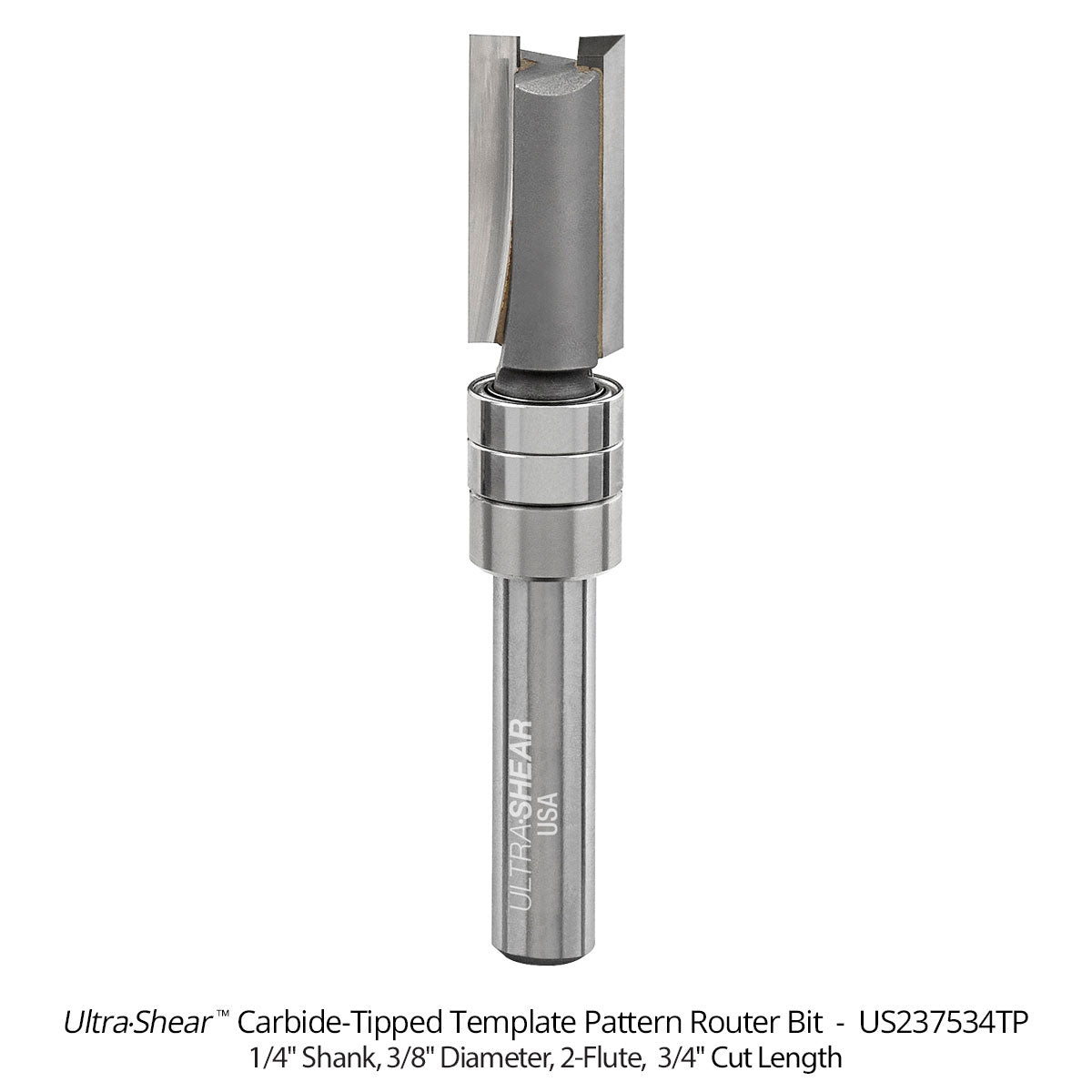 Template Pattern Router Bits - Carbide Tipped - 1/4 Shank - 3/8 Diameter - 2 Flute