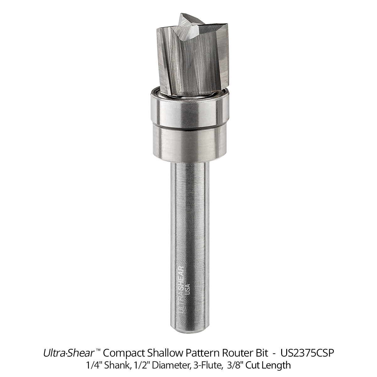 Compact Shallow Pattern Router Bits - Carbide Head - 3 Flute - 1/4 Shank
