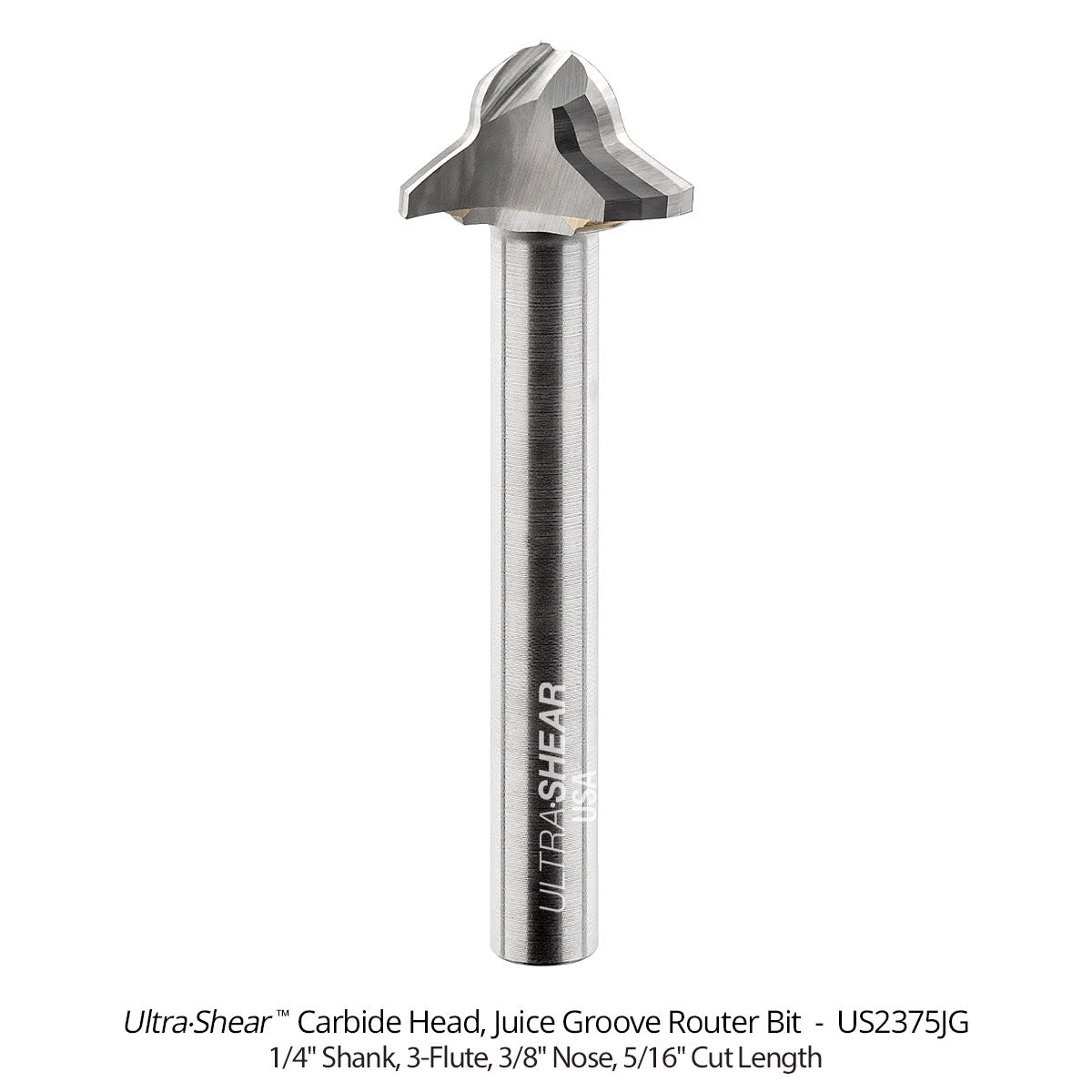 Juice Groove Router Bits - Round Nose - Carbide Head - 3-Flute