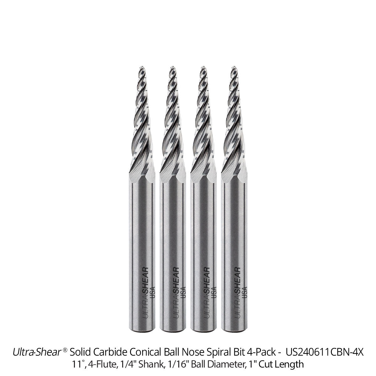 Conical Ball Nose CNC Router Bits - Solid Carbide