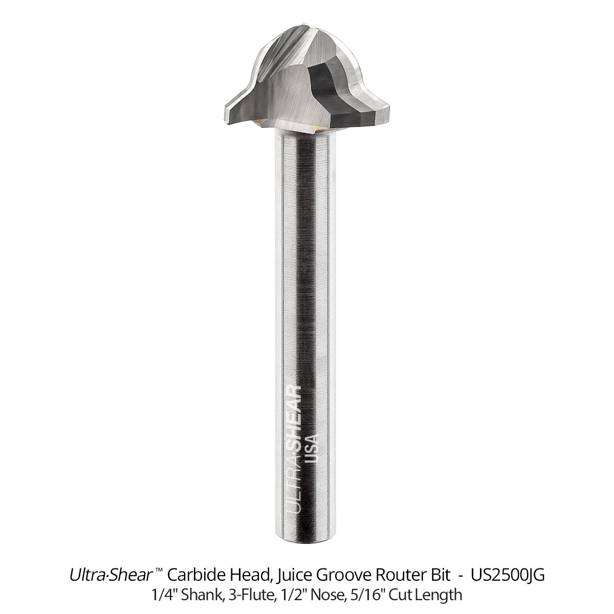 Juice Groove Router Bits - Round Nose - Carbide Head - 3-Flute