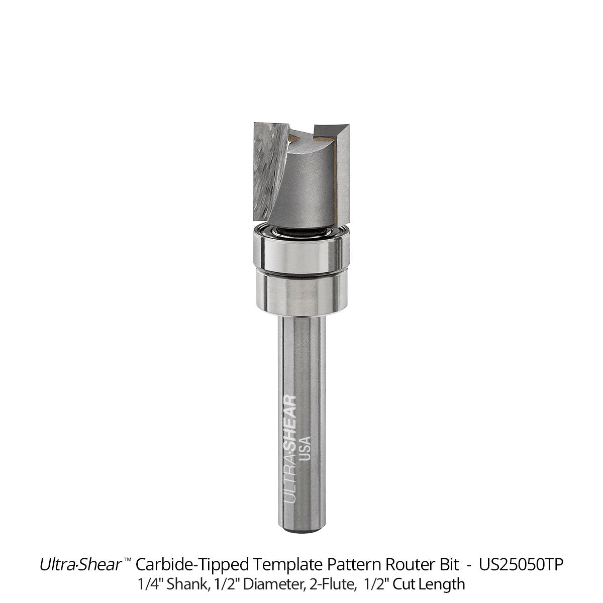 Template Pattern Router Bits - Carbide Tipped - 1/4 Shank - 1/2 Diameter - 2 Flute